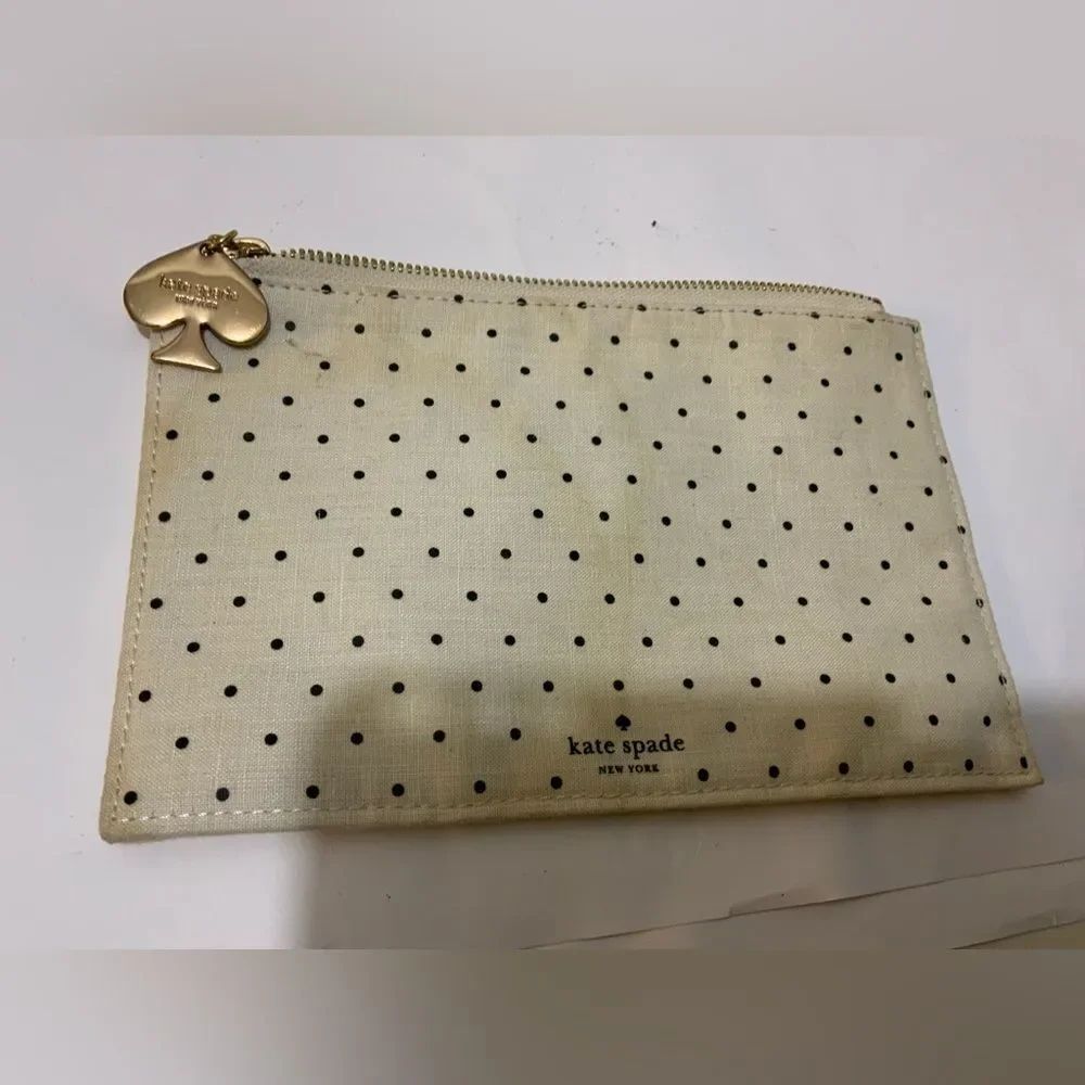 Kate Spade Pencil Case | New York Pencil Pouch | Beige with Gold Chain Zipper